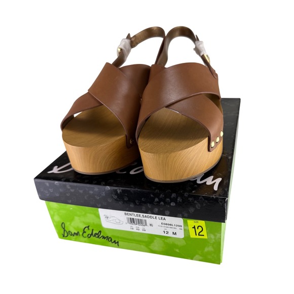 Sam Edelman Bentlee Saddle Brown Leather Cross Strap Platform Wedge Sandals - 12 - Picture 2 of 6